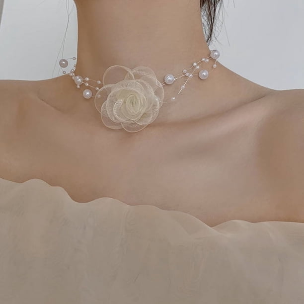 Collar de perlas de moda, accesorios para el cuello, collar de diseño de nicho, cadena de clavícula elegante de hada súper femenina
