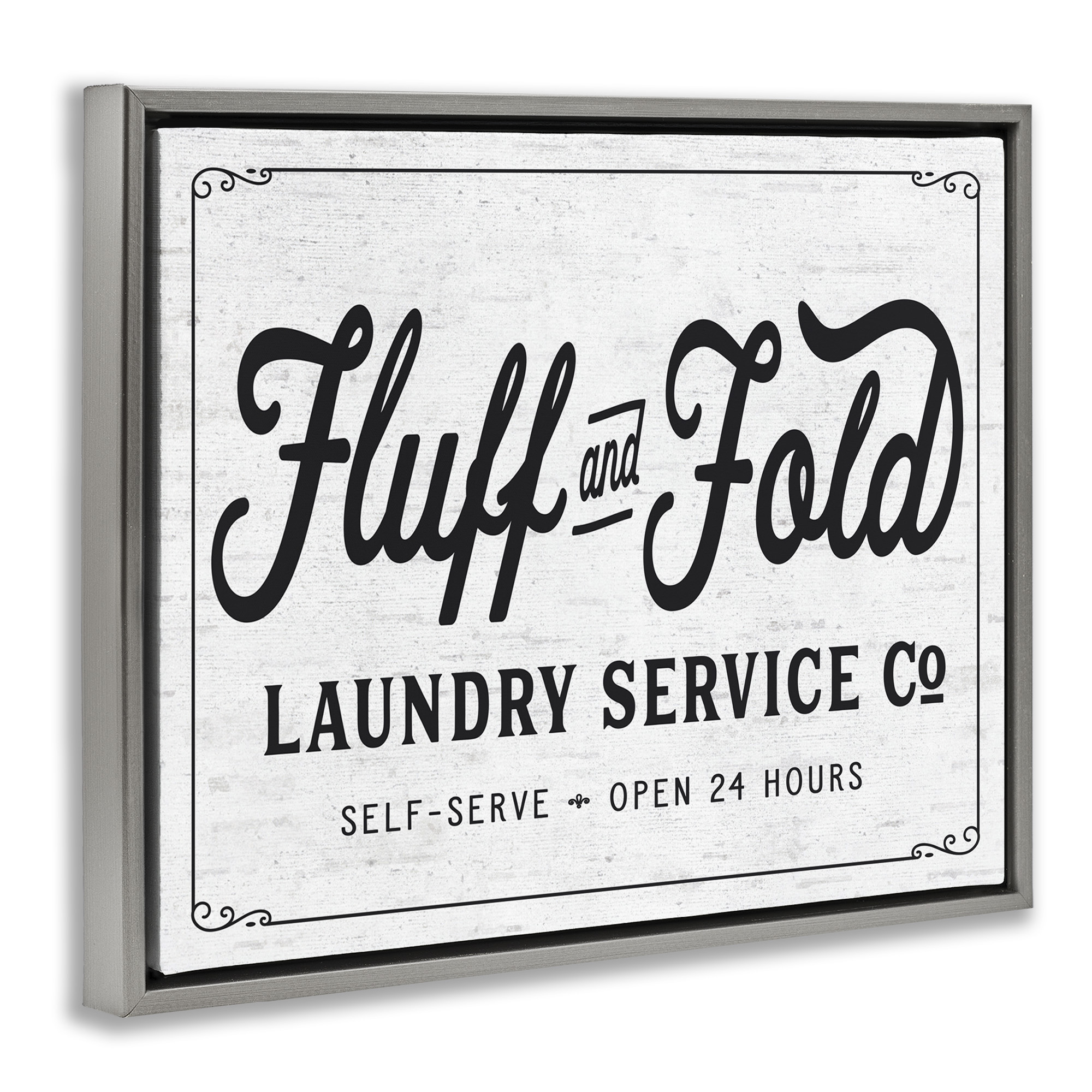 Stupell Industries Fluff and Fold Laundry Room Typography Painting Gray Floater Framed Canvas Art Print Wall Art, 21 x 17