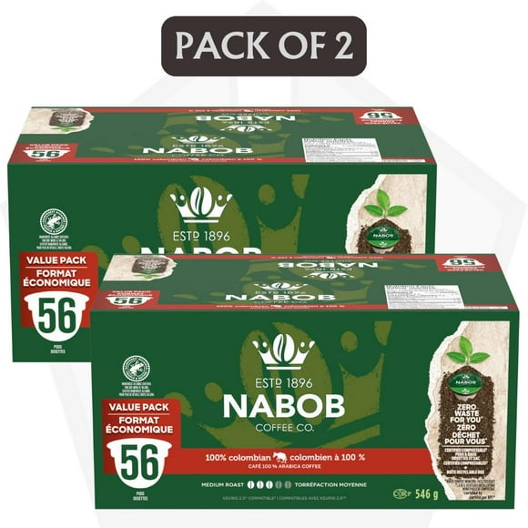 Pack of 2 - Nabob 100% Colombian Coffee Certified Compostable Pods, 546 g Box