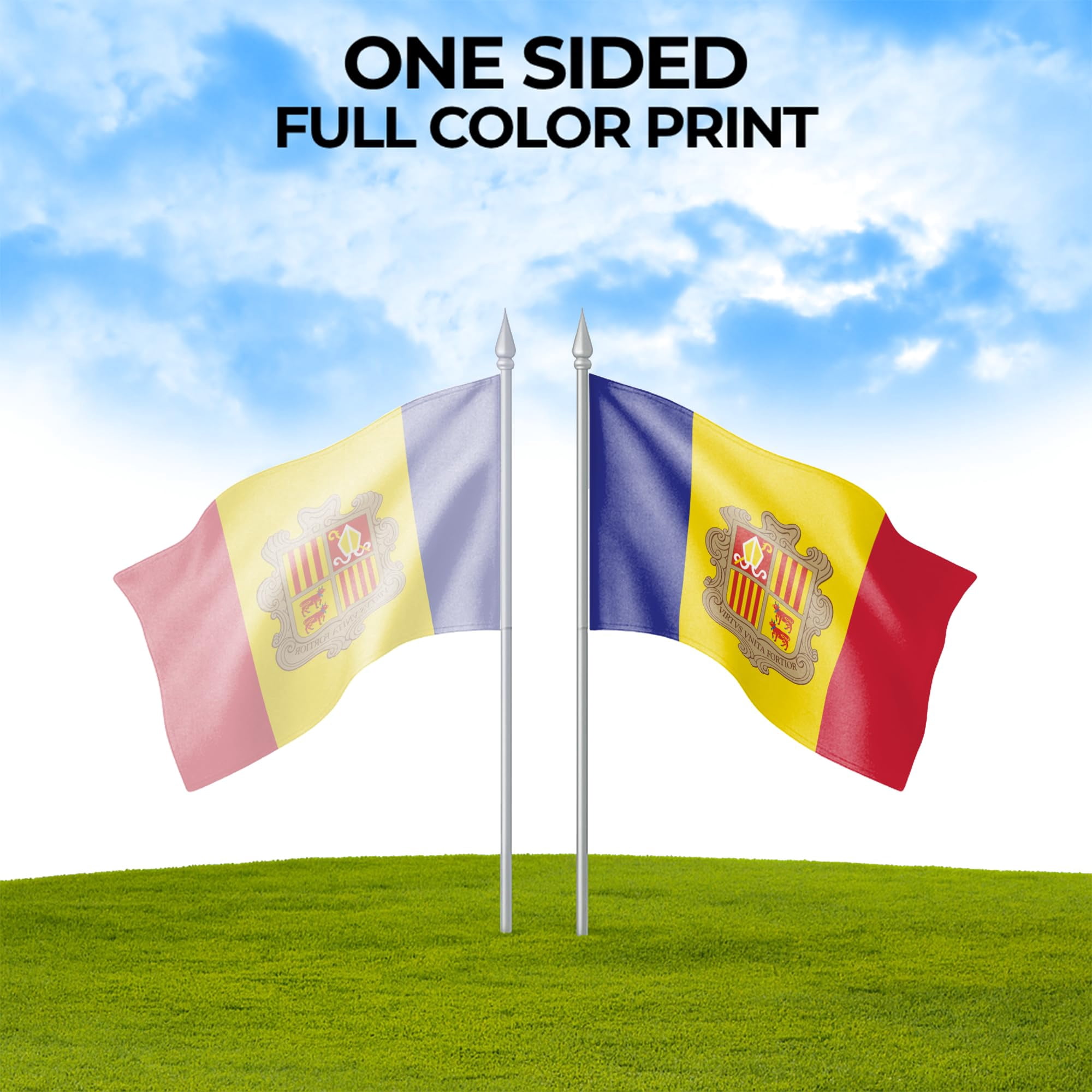 Andorra Outdoor Flag (1x1.5ft) by DreamController - Durable, Fade-Resistant Polyester, Double-Stitched, Brass Grommets - HD Printed Southern Europe Flag - Made in USA