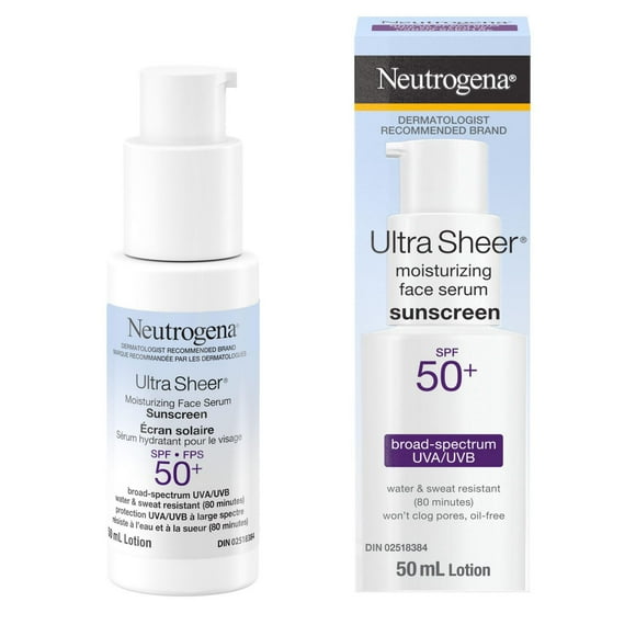 Neutrogena Ultra Sheer Moisturizing Face Serum Sunscreen SPF 50+ - with Vitamin E - UVA/UVB Protection - Fragrance Free, 50 mL