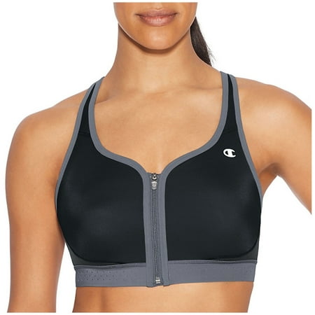 Champion Women's The Absolute Zip Sports Bra (Black/Medium Grey, XS)