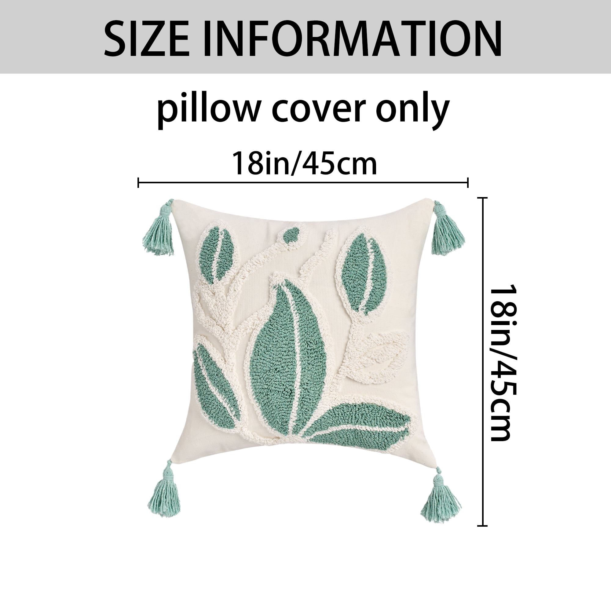 Unique Bargains Boho Pillow Cover with Tassels Set of 2 Green Big Leaves 18" x 18"