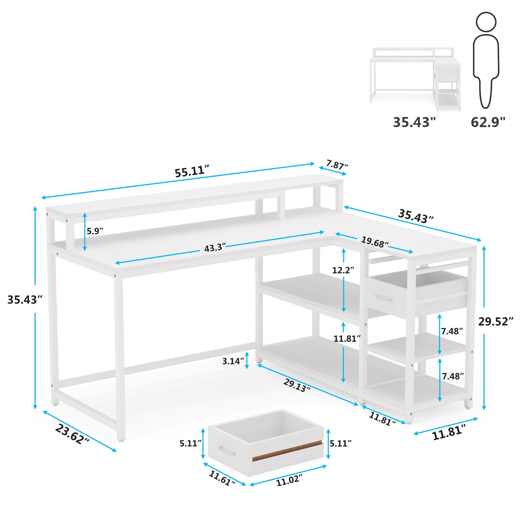 Tribesigns L Shaped Computer Desk with Drawer and storage shelf