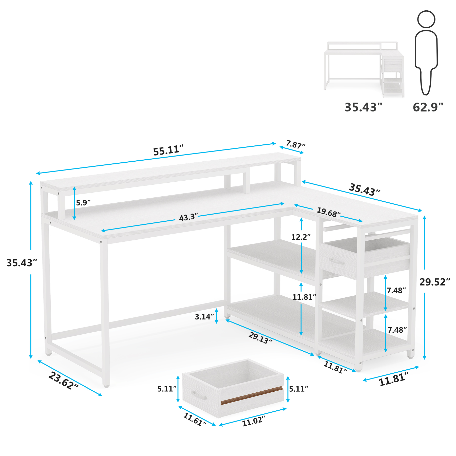 Tribesigns L-shaped Desk with Drawer, Storage Shelf & Monitor Stand ...