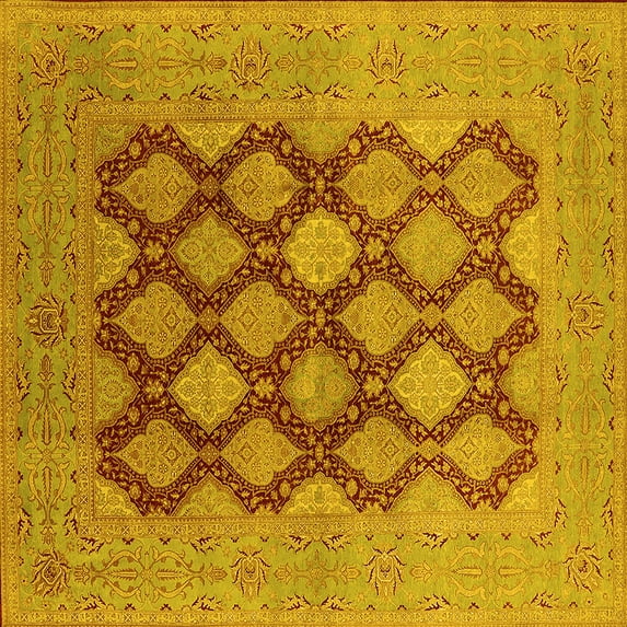 Ahgly Company Machine Washable Indoor Square Oriental Yellow Industrial Area Rugs, 3' Square