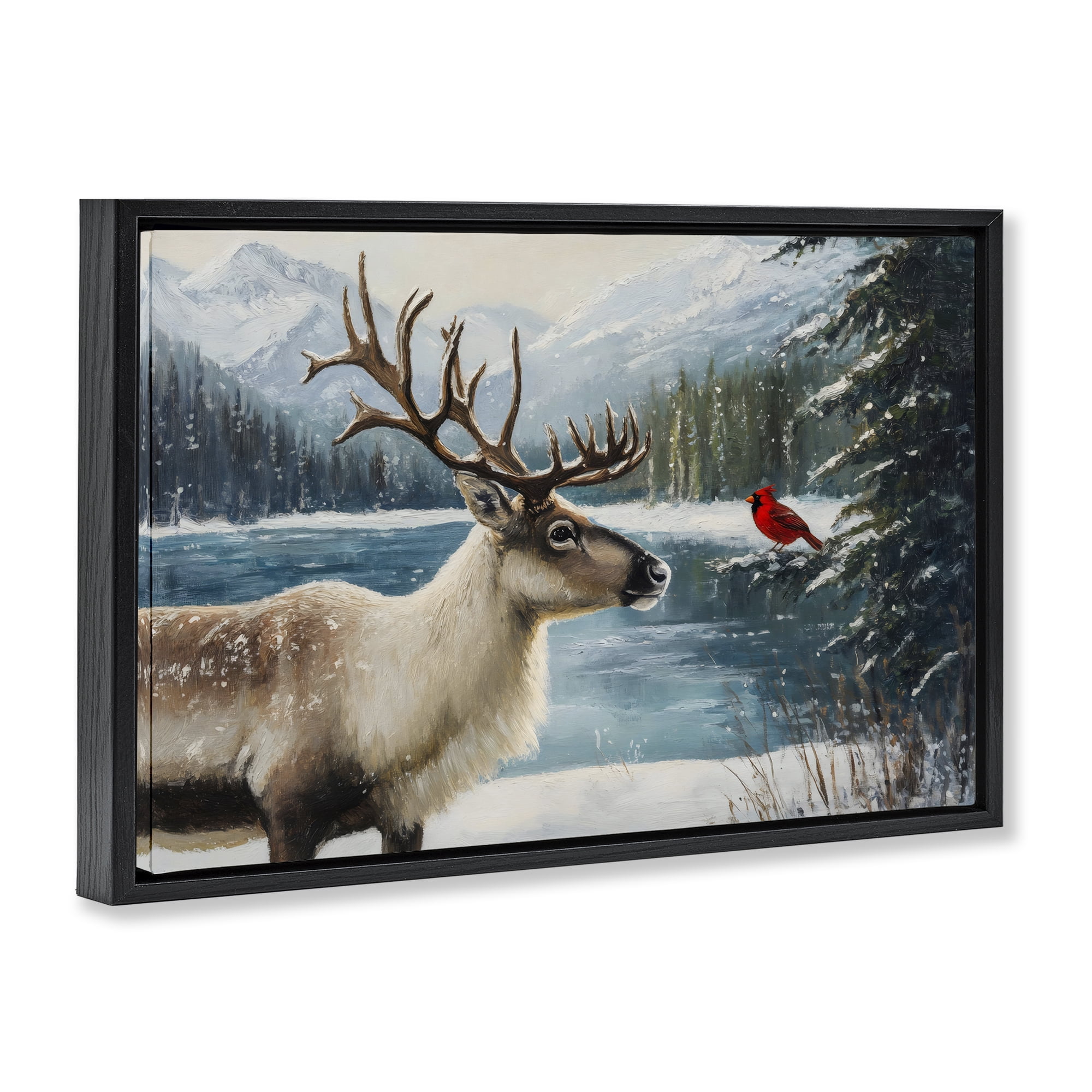 Christmas Conversation In Wild Black Framed Floater Canvas Wall Art, design by Petal Prints Design