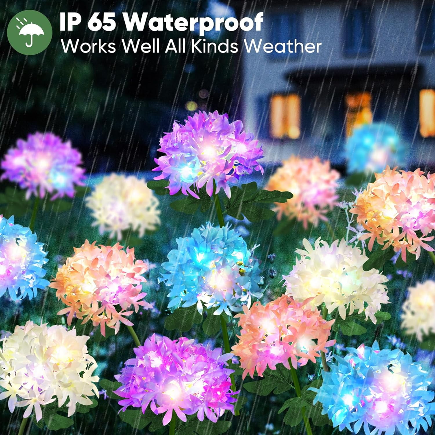 Uiz Merueh Solar Garden Lights - Upgraded Version Outdoor Lights, Colorful Hydrangea Flower Light for Yard Decor, Garden Decoration, Two Lightning Modes & Enlarged Solar Panel