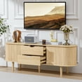 thumbnail image 6 of PHOYAL Fluted TV Stand, Modern Oval TV Console Table with Storage Compartment and 2 Drawers, Gaming Entertainment Center with Sliding Door for Living Room, Bedroom, Office, Natural, 6 of 8