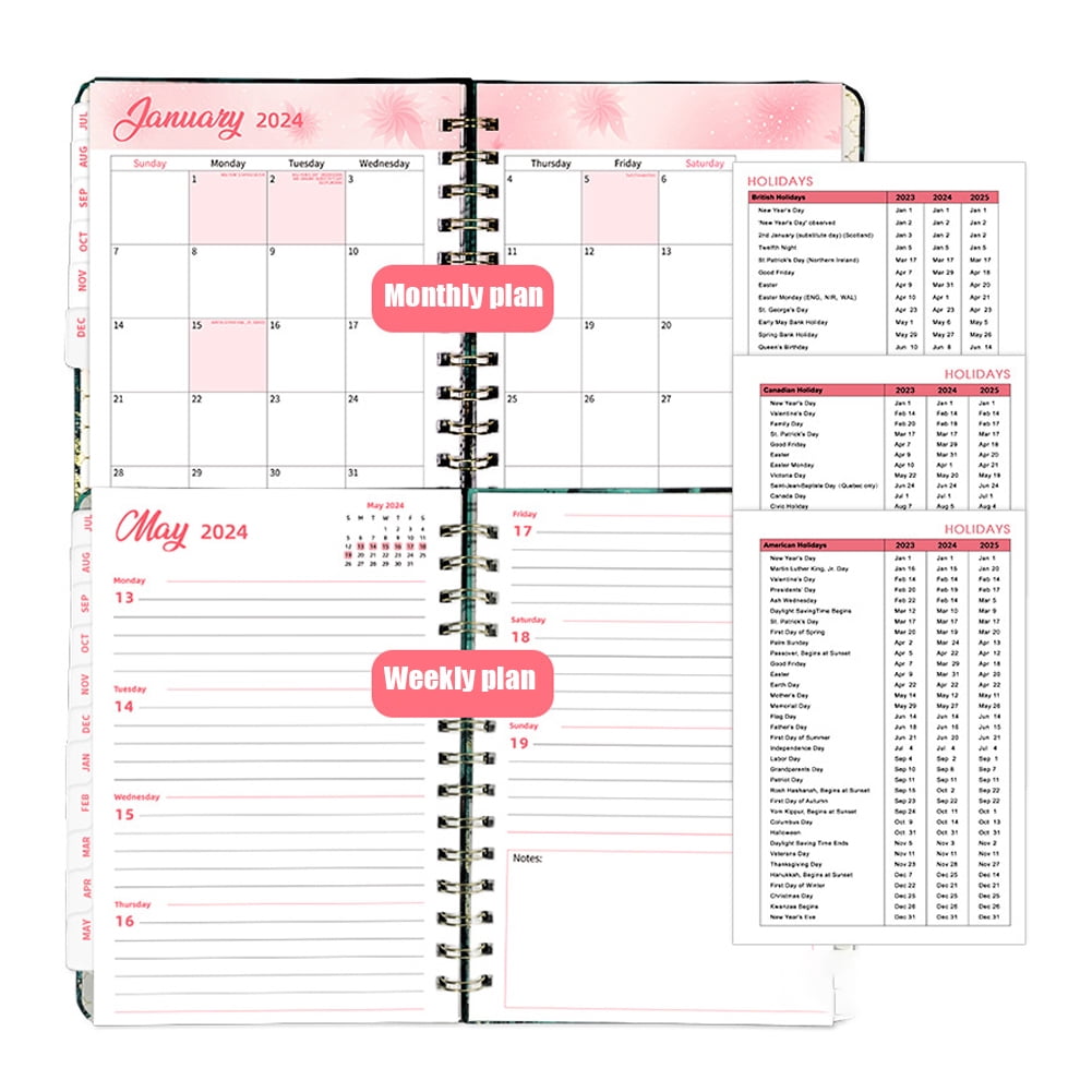 KYAIGUO A5 Weekly Planner 2023-2024, Daily, Weekly & Monthly, August 2023 - January 2025, Retro Floral - Appointment Book