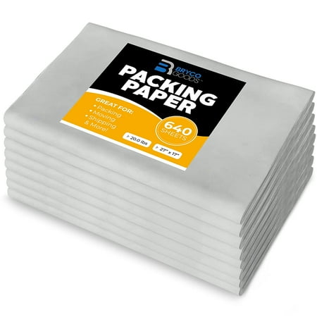 bryco goods packing paper sheets for moving - 20lb - 640 sheets of newsprint paper - must have in your moving supplies - 27 x 17 - made in usa