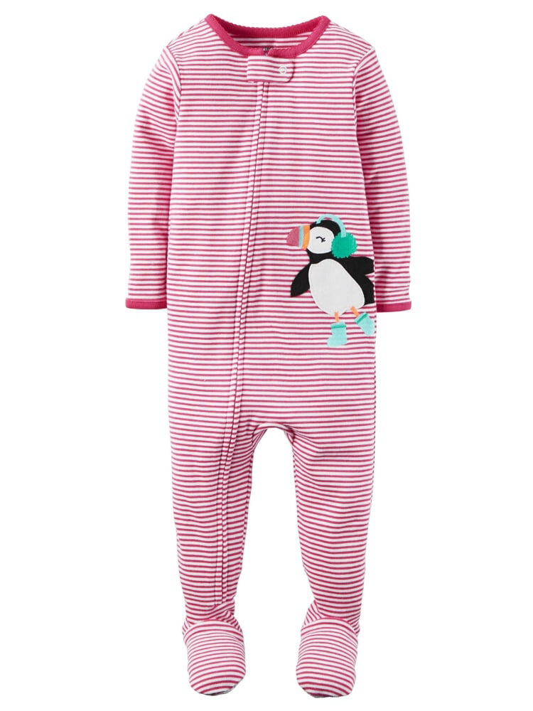 Organic cotton baby sleepsuit with puffins Pyjamas Baby boy or baby girl gift. Baby grow