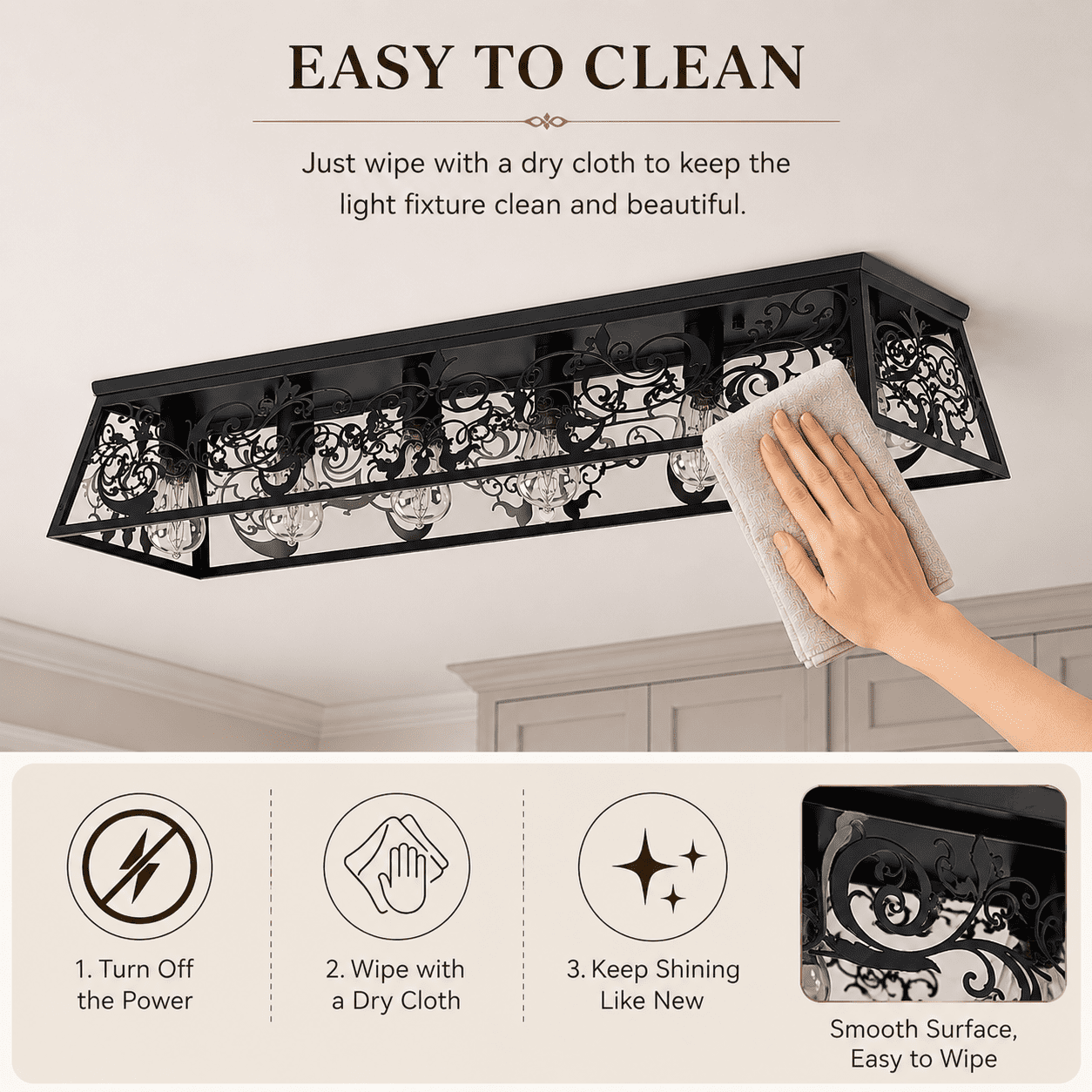 Garwarm 45.27 in. 6-Light Black Flush Mount Ceiling Light, Farmhouse Industrial Metal Shade Ceiling Light Fixture for Kitchen Island Hallway Entryway