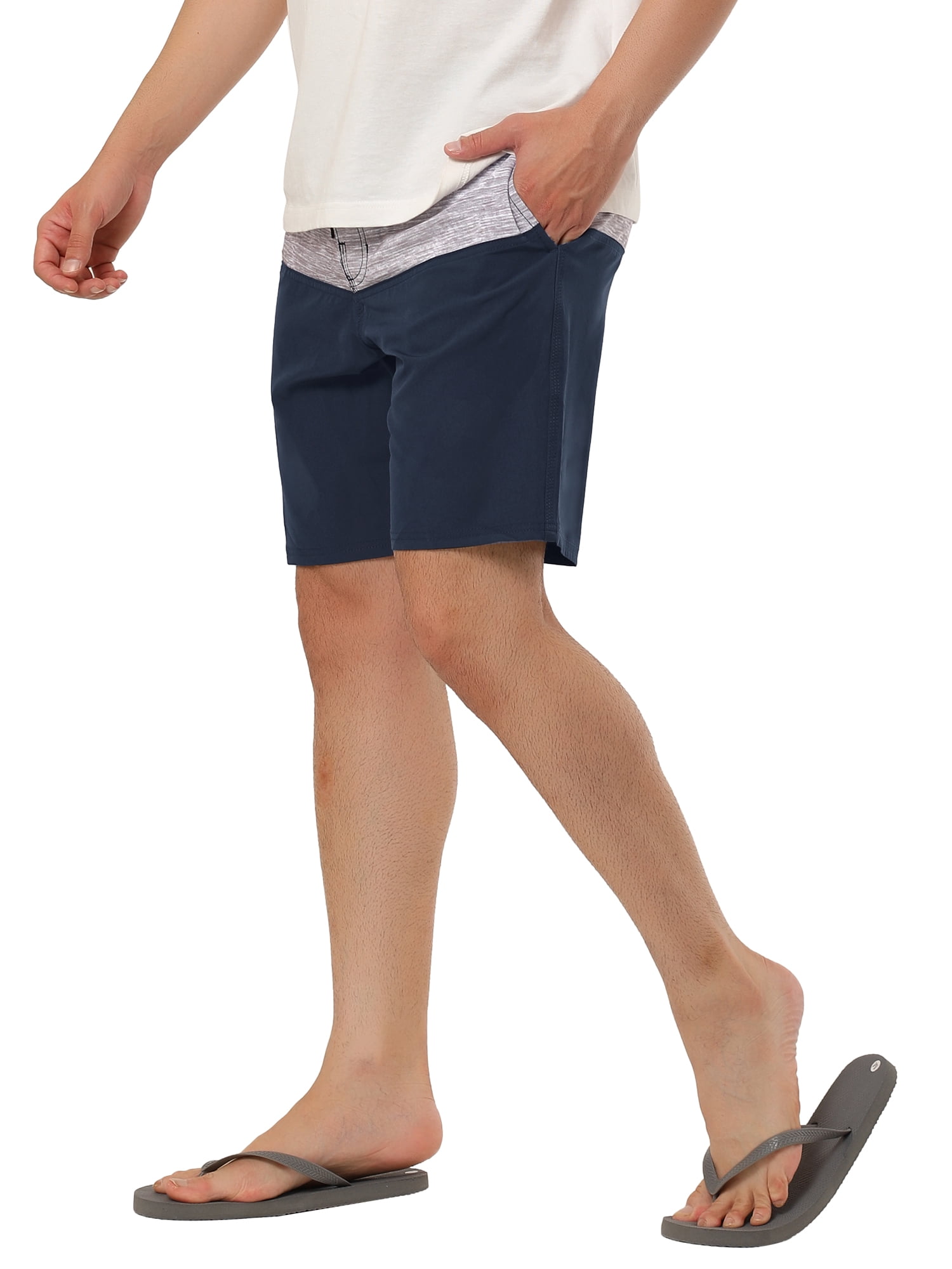 Unique Bargains Men's Summer Swim Color Block Drawstring Beach Board Shorts 32 Gray Navy