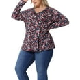 thumbnail image 4 of Agnes Orinda Women's Plus Size Floral Tops V Neck Long Sleeve T Shirt Ruffle Tunic Blouses 3X Black Pink, 4 of 6