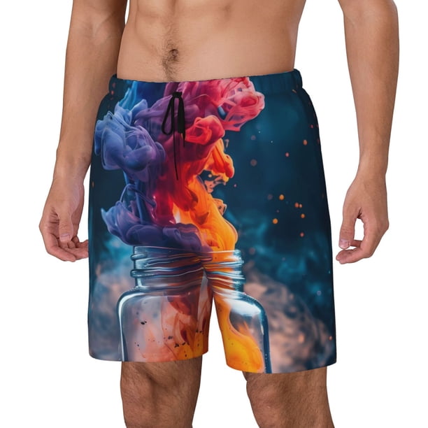 Fotbe Modern Art Red And Blue Colors Traje de Baño para Hombre – Shorts de Natación de Secado Rápido con Forro y Bolsillos-Small