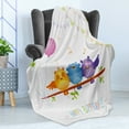 thumbnail image 4 of Birthday Party Soft Flannel Fleece Blanket, Celebration Owls Sitting on a Branch with Balloons on Abstract Backdrop Art, Cozy Plush for Indoor and Outdoor Use, 70" x 90", Multicolor, by Ambesonne, 4 of 5