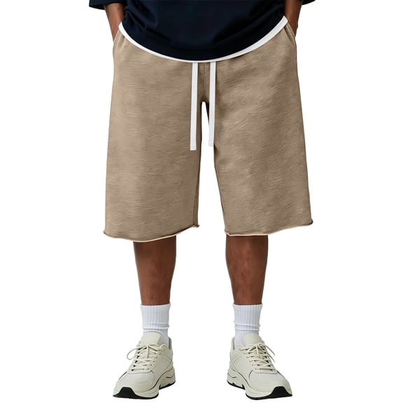 Men's Baggy Sweat Shorts Fleece Cotton Y2k Casual Under Knee Raw Hem Gym Shorts with Pockets, 2XL