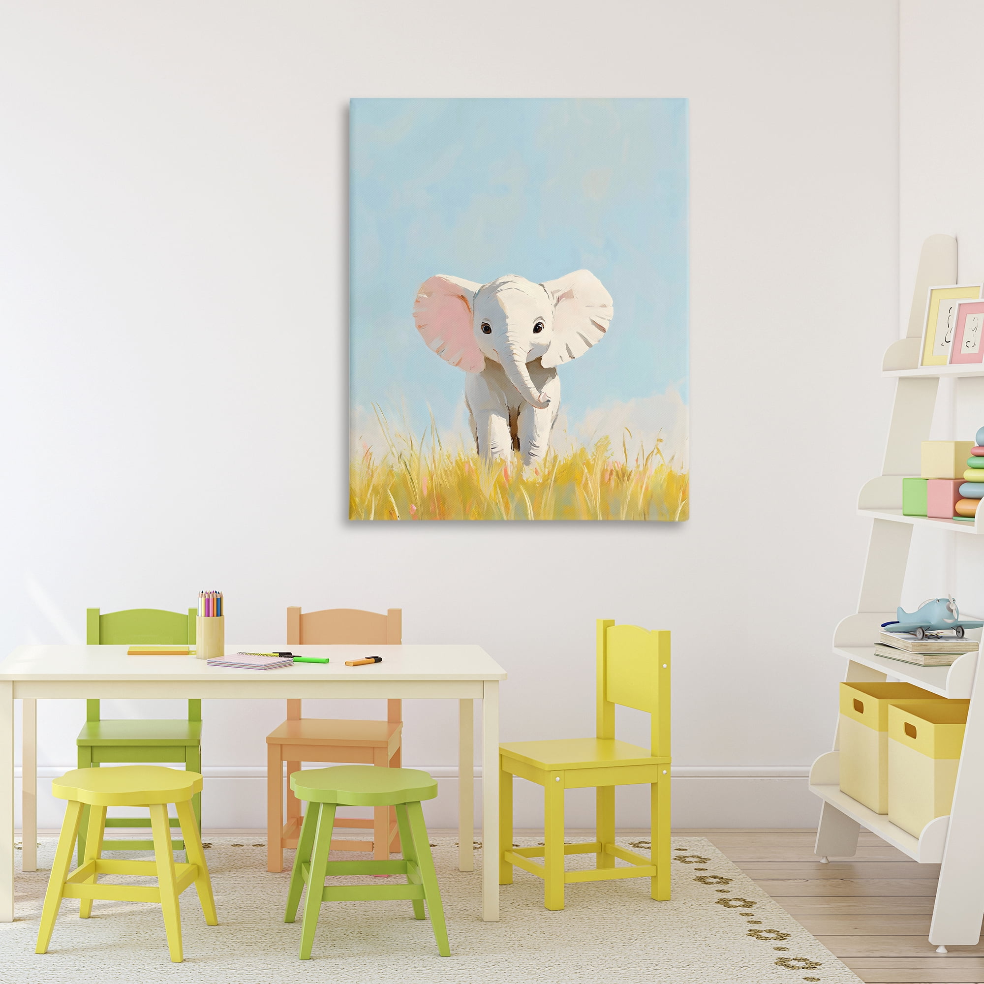 Stupell Industries White Baby Elephant in Grass Canvas Wall Art, design by The Prints Vibe
