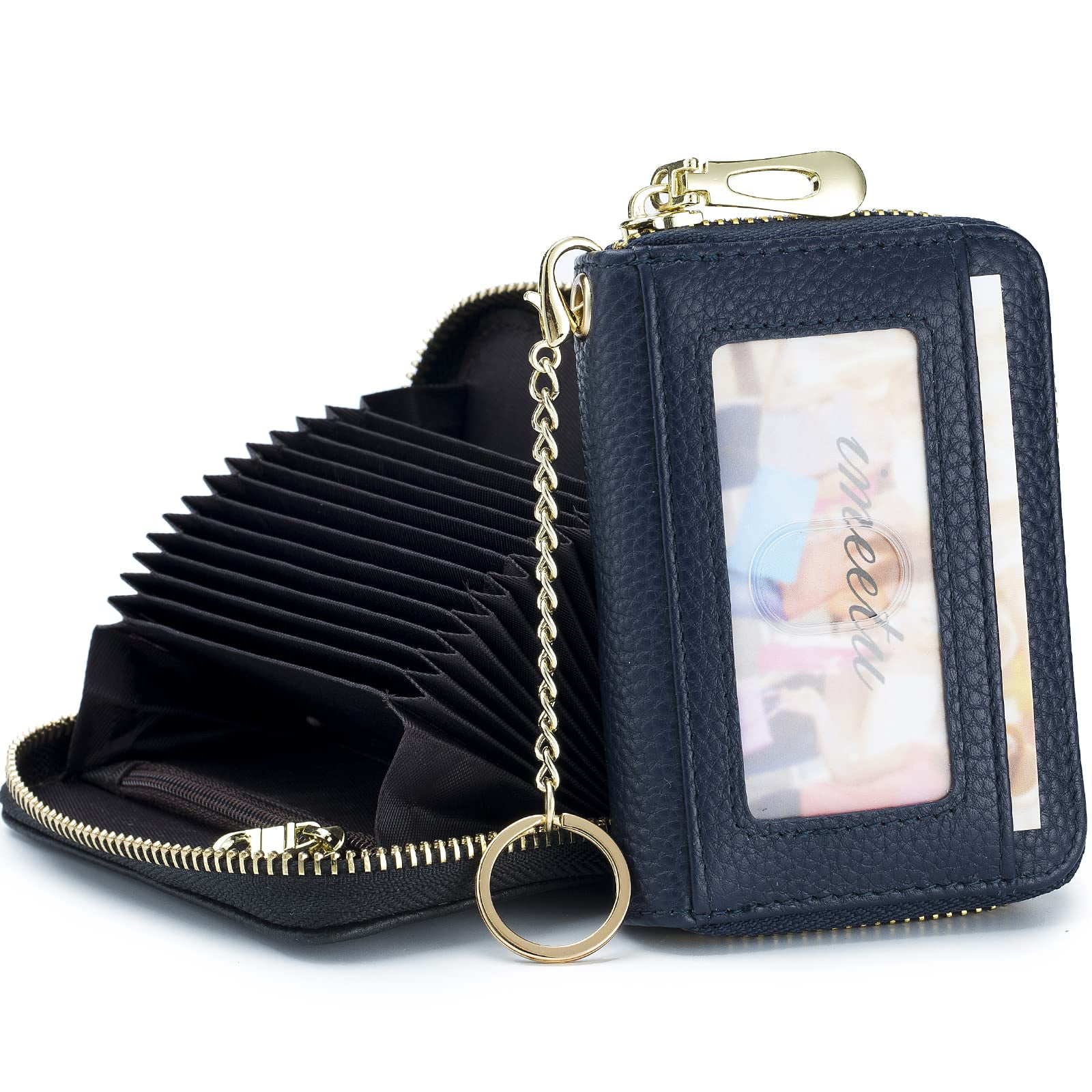 Womens Leather Credit Card Holder Black and Pink