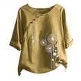 thumbnail image 4 of CHOK Hauts d'Été pour Femmes Tendance Lin Coton Confortable Manches Courtes Chemises Habillées Blouses Col Rond Hauts d'Été 2024 Imprimé Floral T-Shirts Décontractés Tunique Plus, 4 of 4