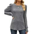 thumbnail image 4 of Nlife Women Crew Neck Puff Long Sleeve Ribbed Tunic Sweater, 4 of 7