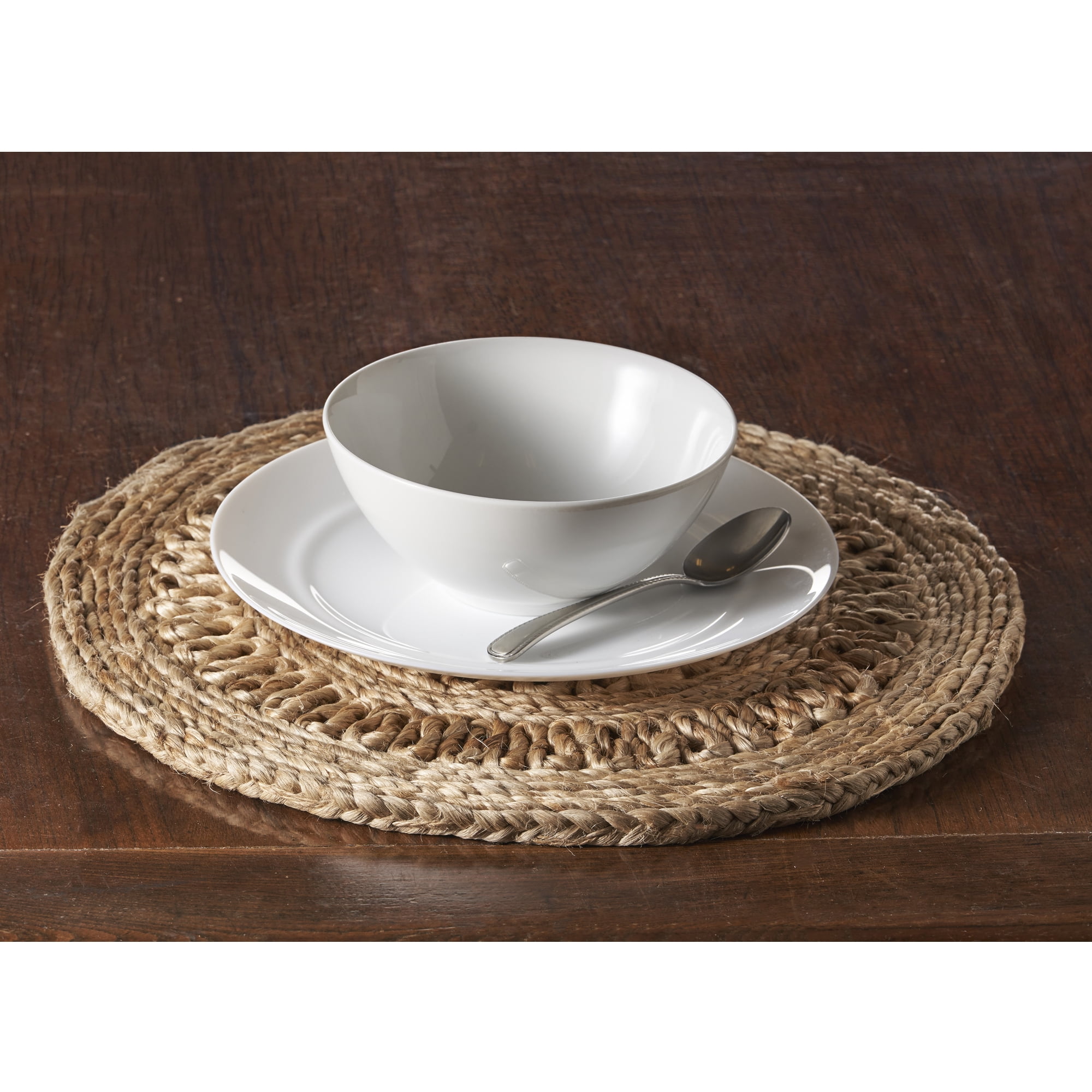 LR Home Hugo Set of 2 Round Jute Placemats, Braided Circle