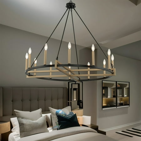 

ACROMA 12 Light 41In Modern Farmhouse Wagon Wheel Chandelier-UL Certified Muted Brass & Matte Black