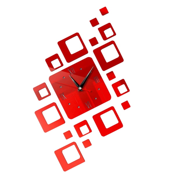 Matsuzay Reloj de pared 3D, pegatinas de espejo para pared, relojes de pared DIY creativos, pegatina artística extraíble, decoración del hogar, Decoración del hogar Rojo Matsuzay HA004336-01