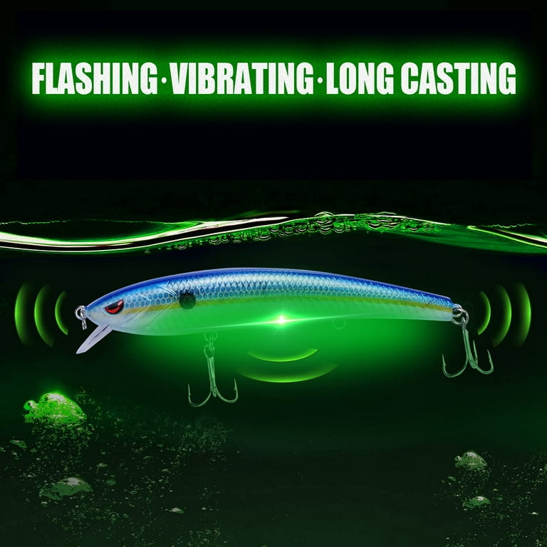 Electronic Twitching Jerkbait, LED Robotic Minnow Fishing Lure USB