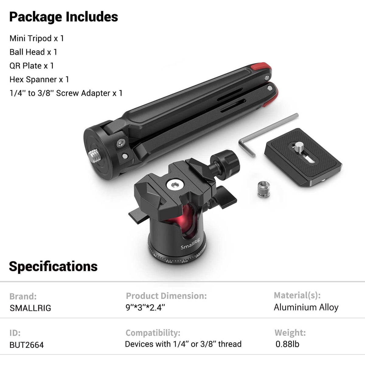 SmallRig Tabletop Mini Tripod with Panoramic Ball Head