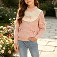 thumbnail image 6 of Jalioing Big Girls Sweaters Crew Neck Long Sleeve Cable Knit Sweater Tops Casual Thermal Patchwork Bowknot Pullover, 6 of 7