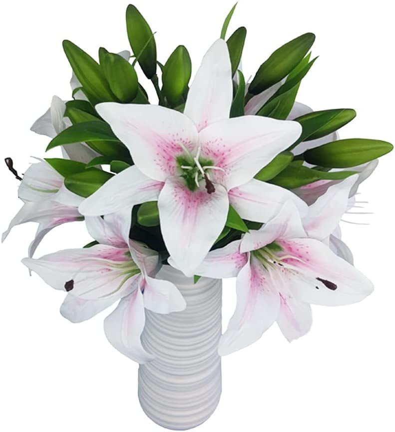 6 Pack Artificial Lily Flowers Real Touch Fake Lilies Flowers for Home