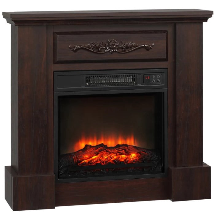 31" Electric Fireplace Mantel, Wood Entertainment Center with Electric Fireplace Heater and Remote Control, Elegant Tall TV Stand Suitable for Living Room, Bedroom