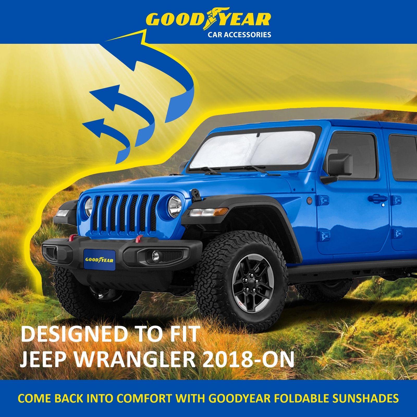Goodyear Foldable Windshield Sun Shade for Jeep Wrangler 2018-2024, Custom-Fit Car Windshield Cover, Car Sunshade,UV Protection,Vehicle Sun Protector,Auto Car Window Shades for Front Window - GY008210 - image 5 of 7