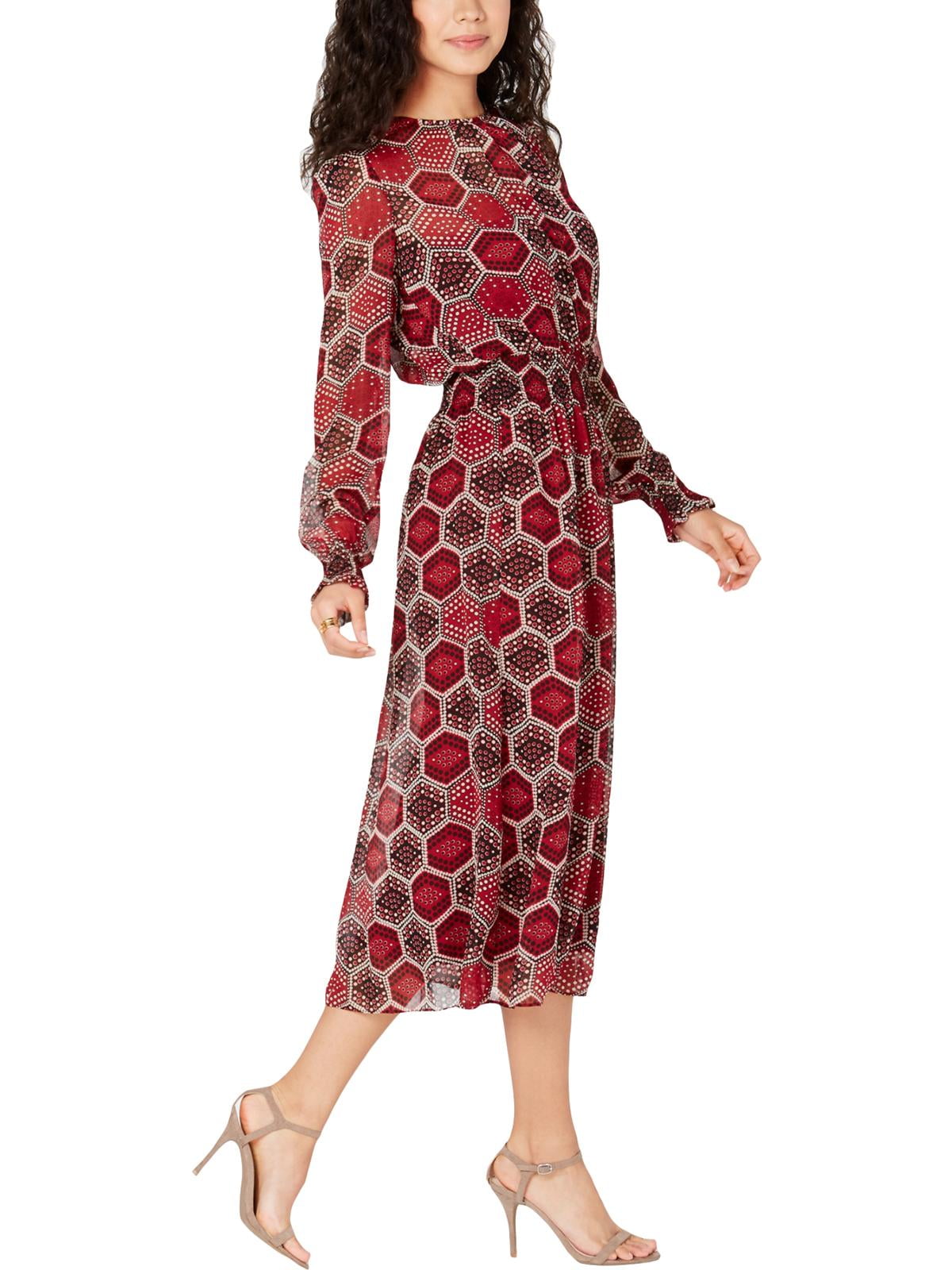 chiffon midi dress with sleeves