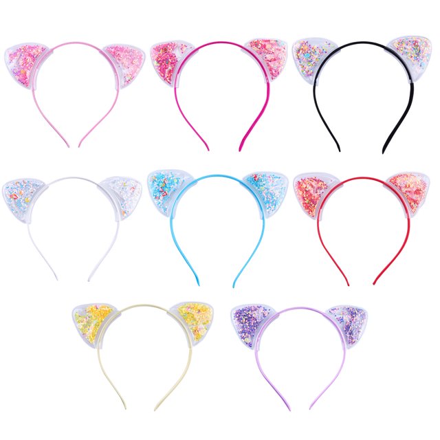 Juego de 8 Uds de diademas con orejas de gato bonitas para niñas, diademas de plástico para diademas con orejas de gato transparentes antideslizantes, arena movediza
