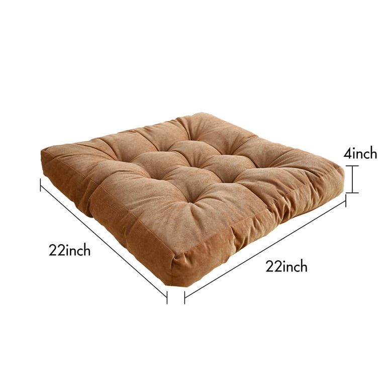 Meditation Floor Pillow,Square Large Pillows Seating for Adults,Tufted Corduroy Thick Floor Cushion for Living Room Tatami Chair Khaki, Size: 22