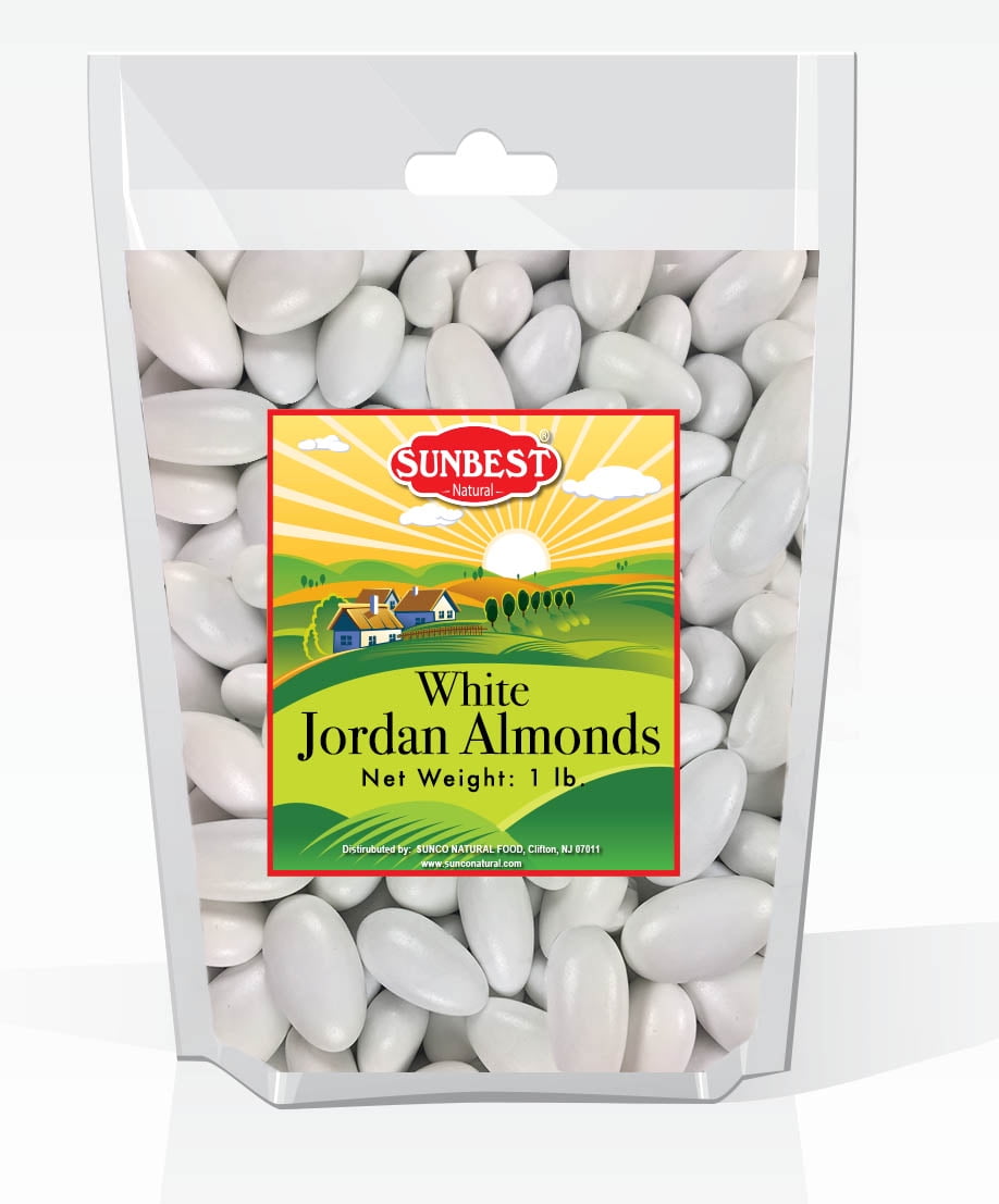 SUNBEST White Jordan Almonds 1 Lb, JUMBO in Resealable Bag (16 Oz