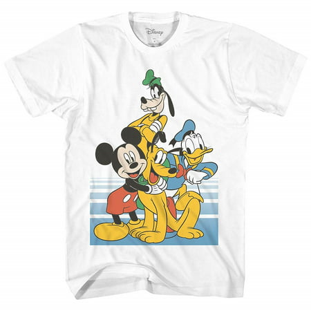Disney Classic Group Pose Mickey Mouse Donald Duck Goofy Pluto Disneyland World Funny Graphic Adult Men's (Best Of The Duckmen)