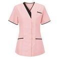 thumbnail image 2 of Print Nursing Uniforms for Women Solid Color V Neck Plus Size Workwear Shirt Short Sleeve Loose Fit Scrub Tops with Pockets (Pink), 2 of 5
