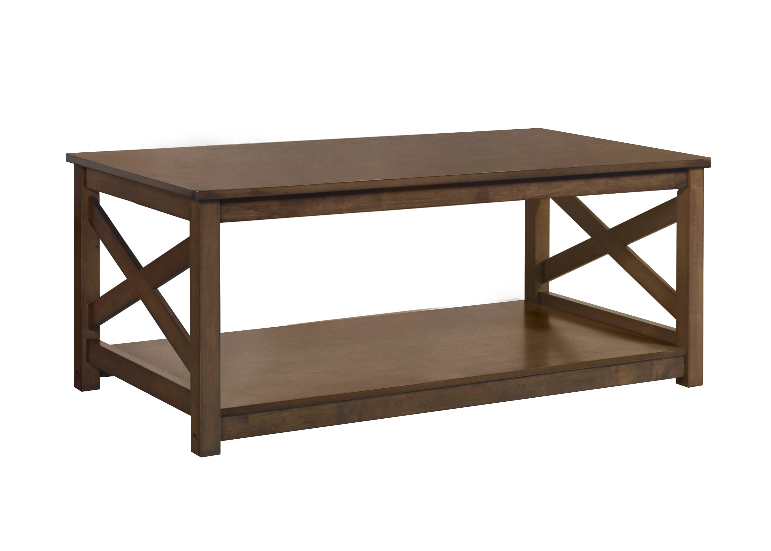 Home Design Novato 3-Piece Coffee Table Set with Rectangular Coffee Table and 2 Matching End Tables, X-Shaped Side Design with Open Shelf for Modern Living Room, Brown