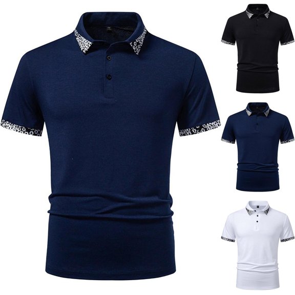Men's Polos Shirts Short Sleeve Summer Fashion Casual Golf T Shirt Breathable Moisture Wicking Patchwork Tees (XL, Navy)