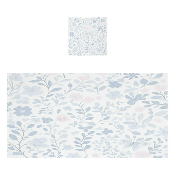 Blue Floral Pattern 2 Piece Cotton Bath and Face Towel Set Soft and Absorbent, for Beach Pool Bathroom