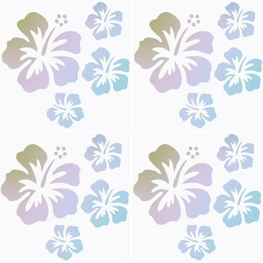 4 Sheets Hawaiian Hibiscus Flower Car Decal Colourful Laser Car Sticker Sun Protection Reflective Self Adhesive Car Accessories Automotive Exterior Decoration for SUV Laptop