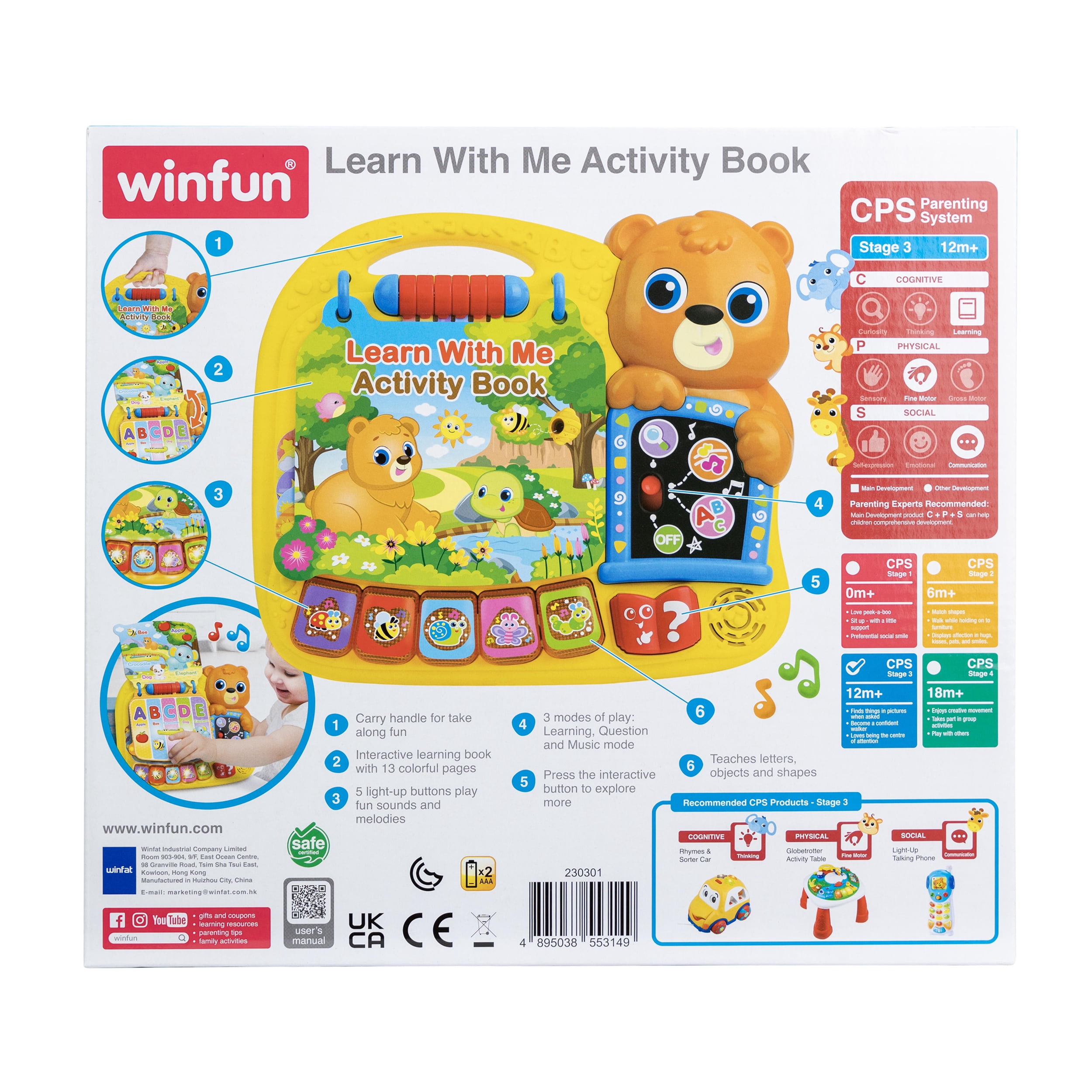 Winfun Learn with Me Activity Book for Ages 12 Months and up, Interactive Toy with Lights