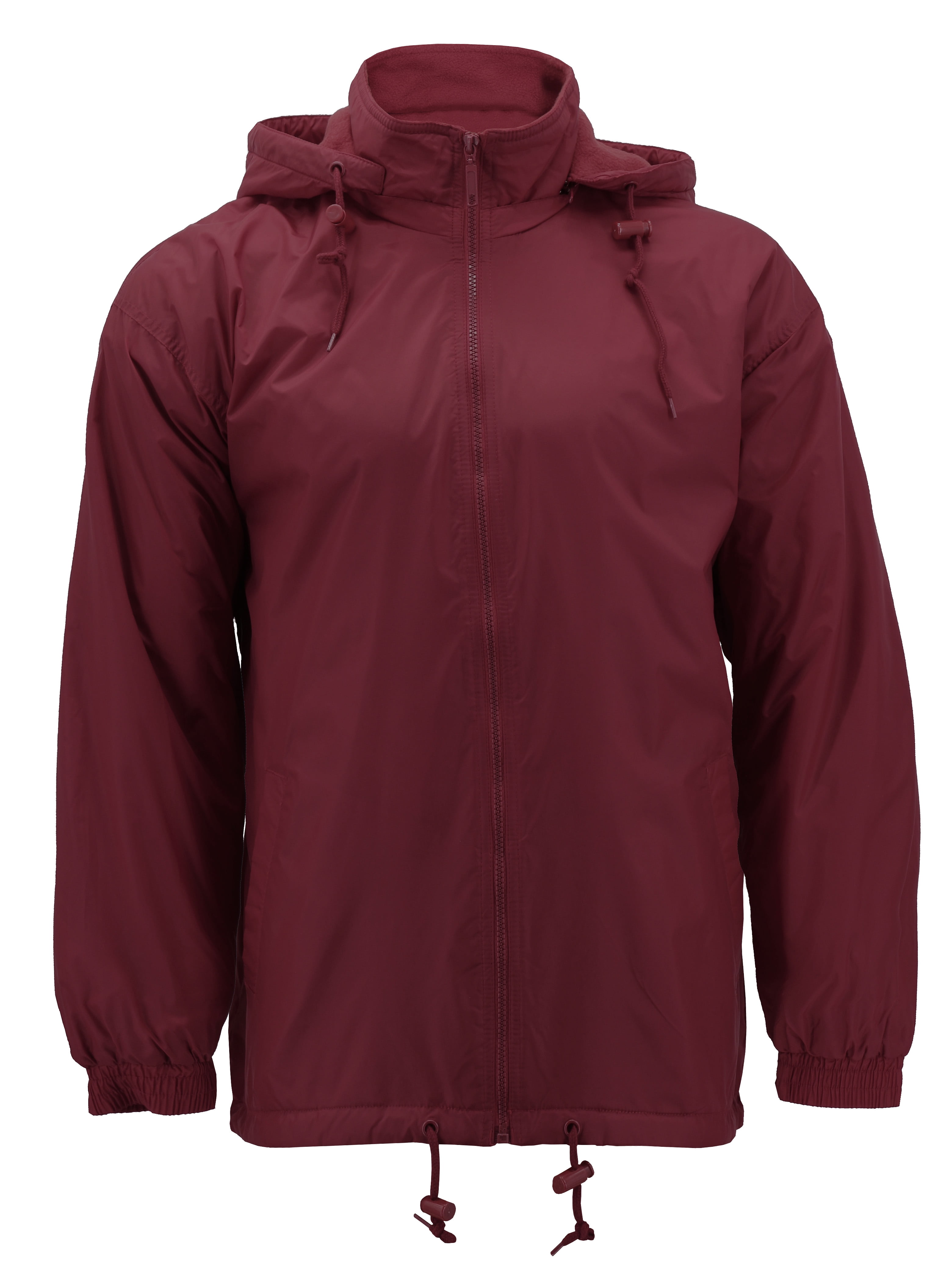 RENEGADE - Men's Water Resistant Polar Fleece Lined Hooded Windbreaker Rain Jacket (Burgundy, XL 