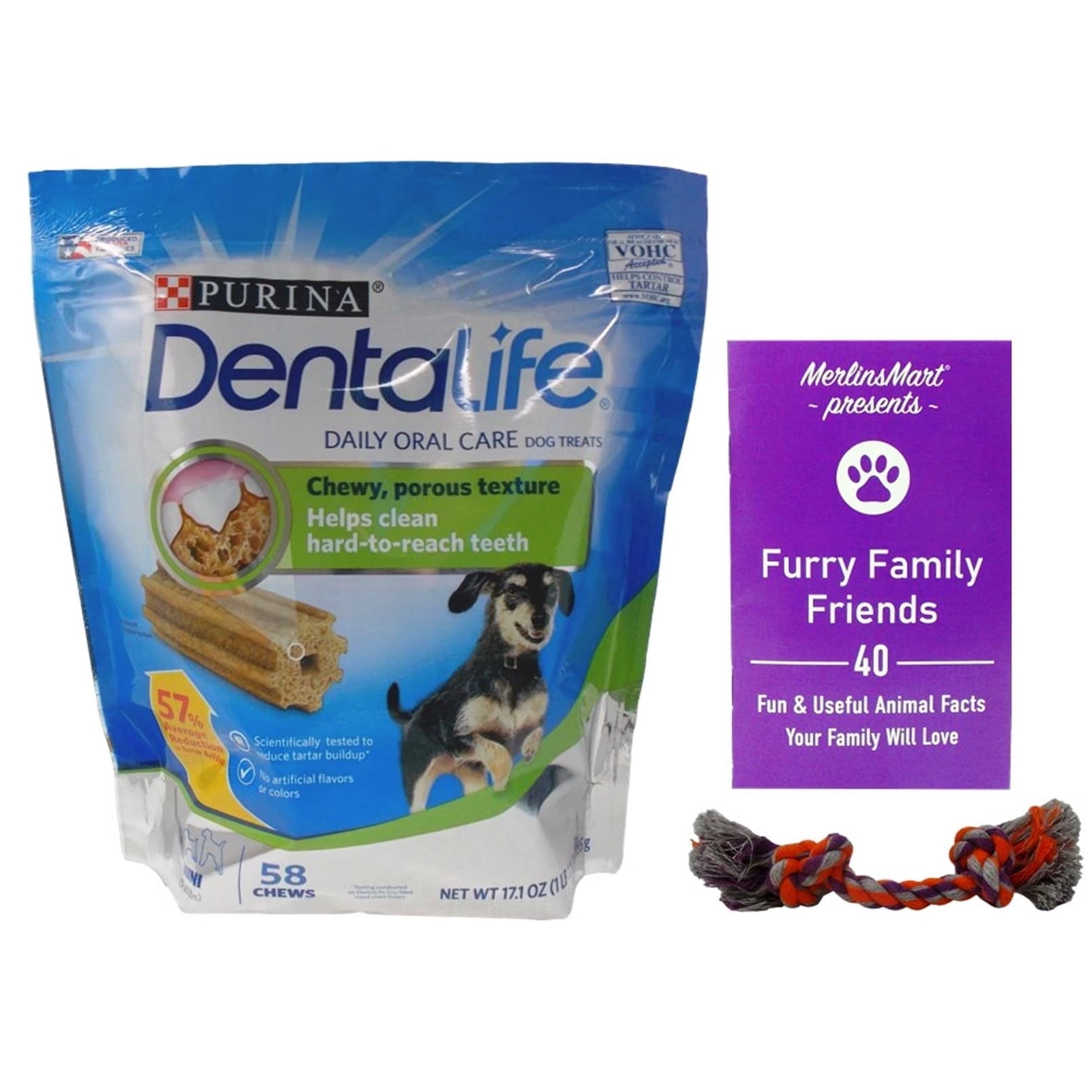 Dentalife Daily Oral Care Chews Dental Dog Treats - Mini Snacks for Small Breeds (58 Count) MerlinsMart Zine + Rope Toy