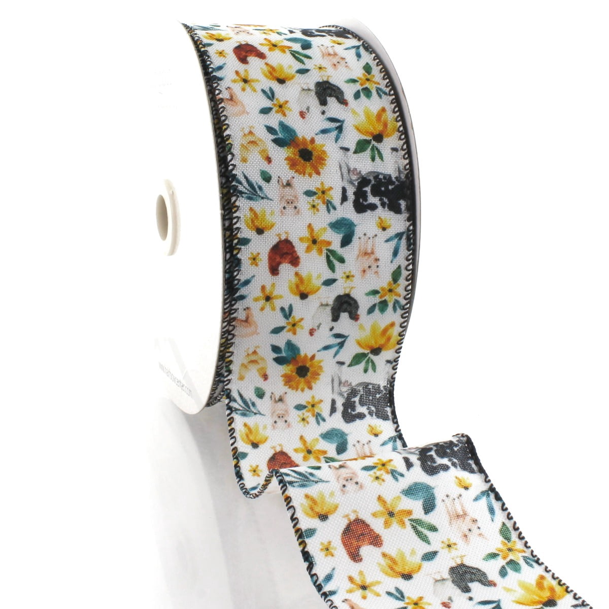 2 1/2" Wired Ribbon Farm Animals Sunflowers 25yds