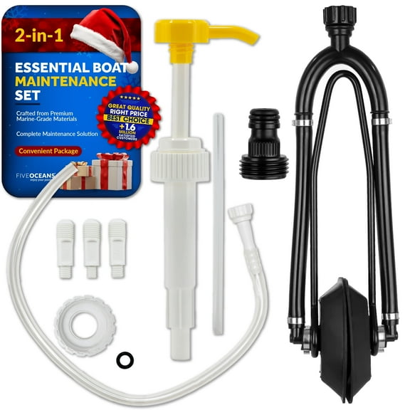 Five Oceans Universal Outboard Motor Flusher Dual Feed Rectangular Muffs & Gear Oil Pump Set - Essential Marine Maintenance Kit for Efficient Engine Flushing & Gear Oil Changes - FO4241-4770